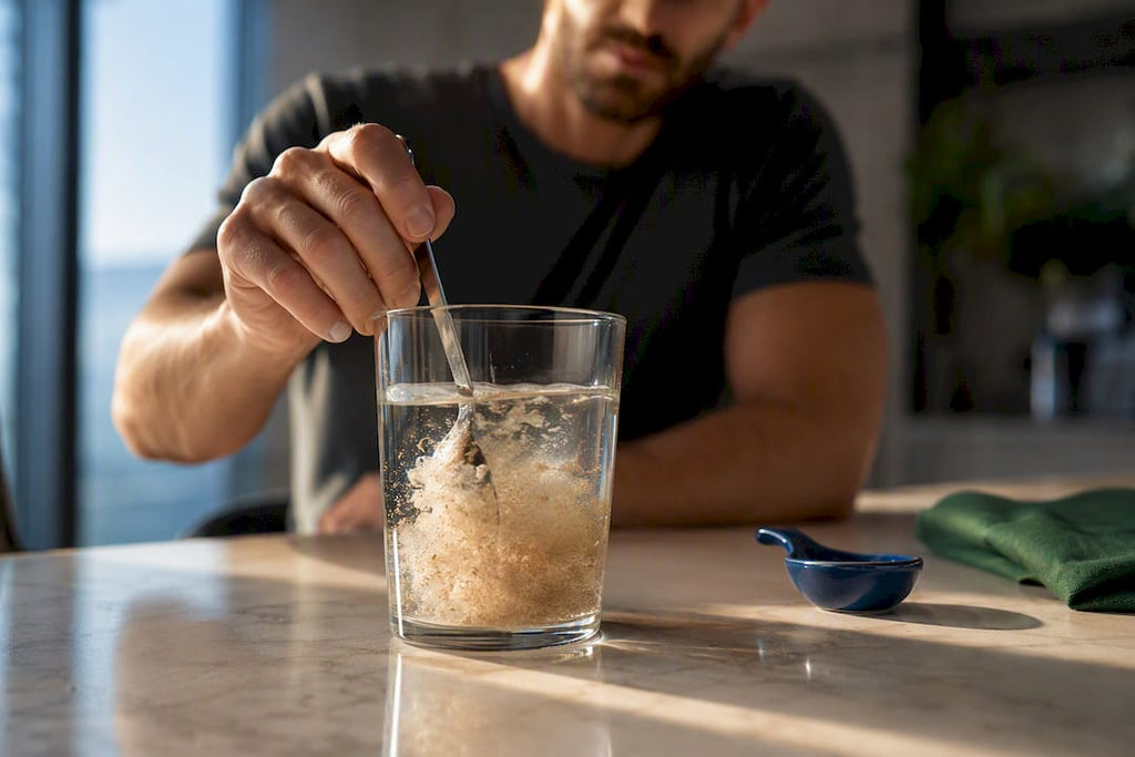 Psyllium fiber stirred into water
