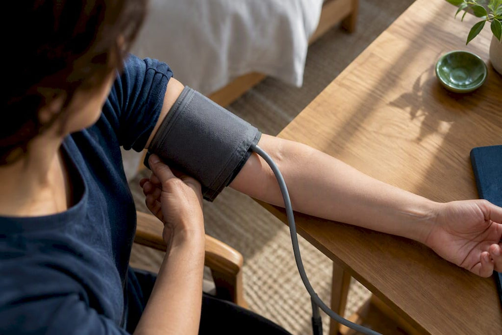 Adult positioning a blood pressure cuff
