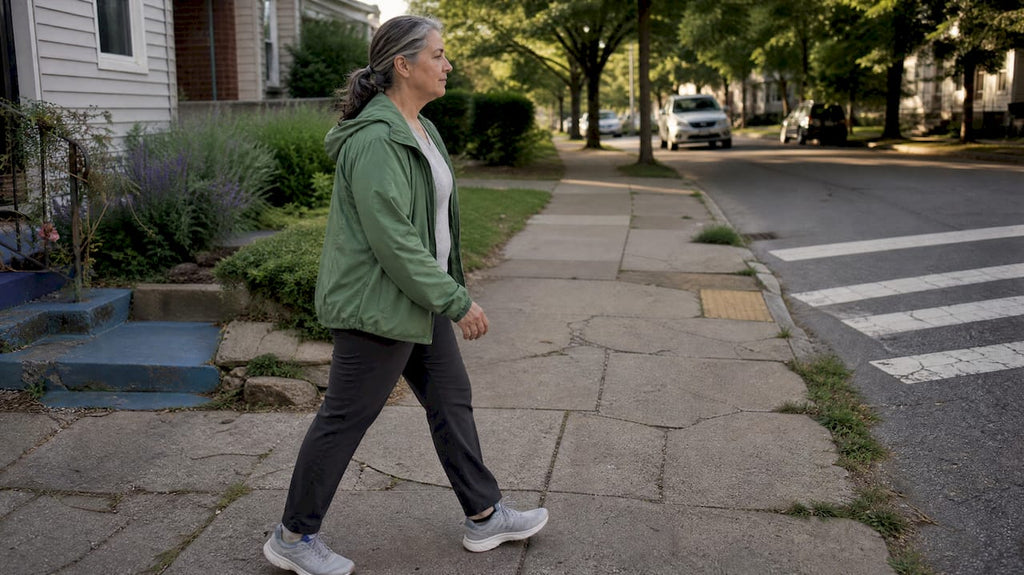Adult walking outdoors to support glucose control