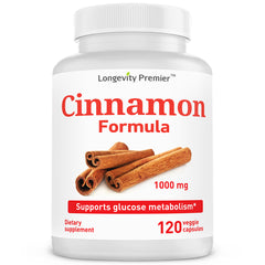 Longevity Cinnamon Formula (120 Veggie Caps): Cinnamon supplement for healthy blood sugar support, joint health and antioxidant.