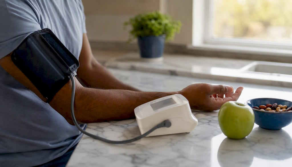 Arm with digital blood pressure cuff inflating