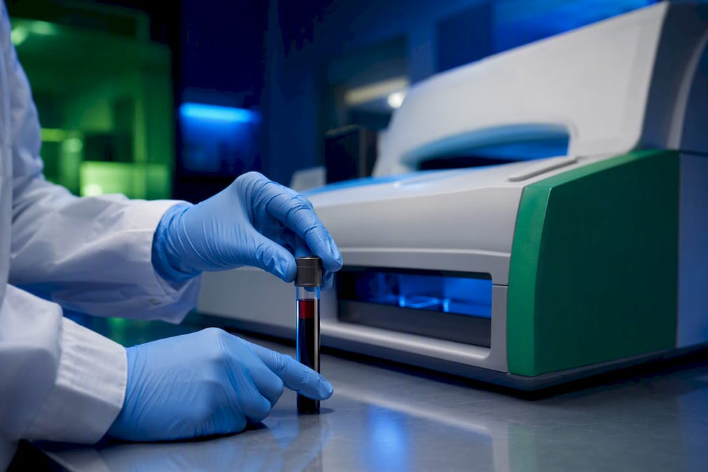 Blood sample beside lipid testing analyzer