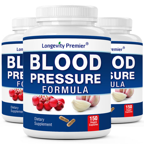 (3 bottle value pack) Longevity Blood Pressure Formula [150 Capsules]: Natural blood pressure supplement. Best supplement for blood pressure with hawthorn, kudzu, antto, garlic, rutin, sage and more.