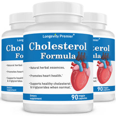 (3 bottle value pack)  Longevity Cholesterol Formula: Natural supplement for cholesterol, triglycerides and heart health with plant sterols, red yeast rice, garlic and more