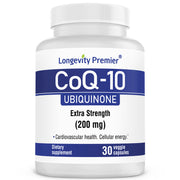 Longevity CoQ10 with better absorption for healthy heart & energy 200 mg. Extra strength. Natural supplementation of Coenzyme Q10.