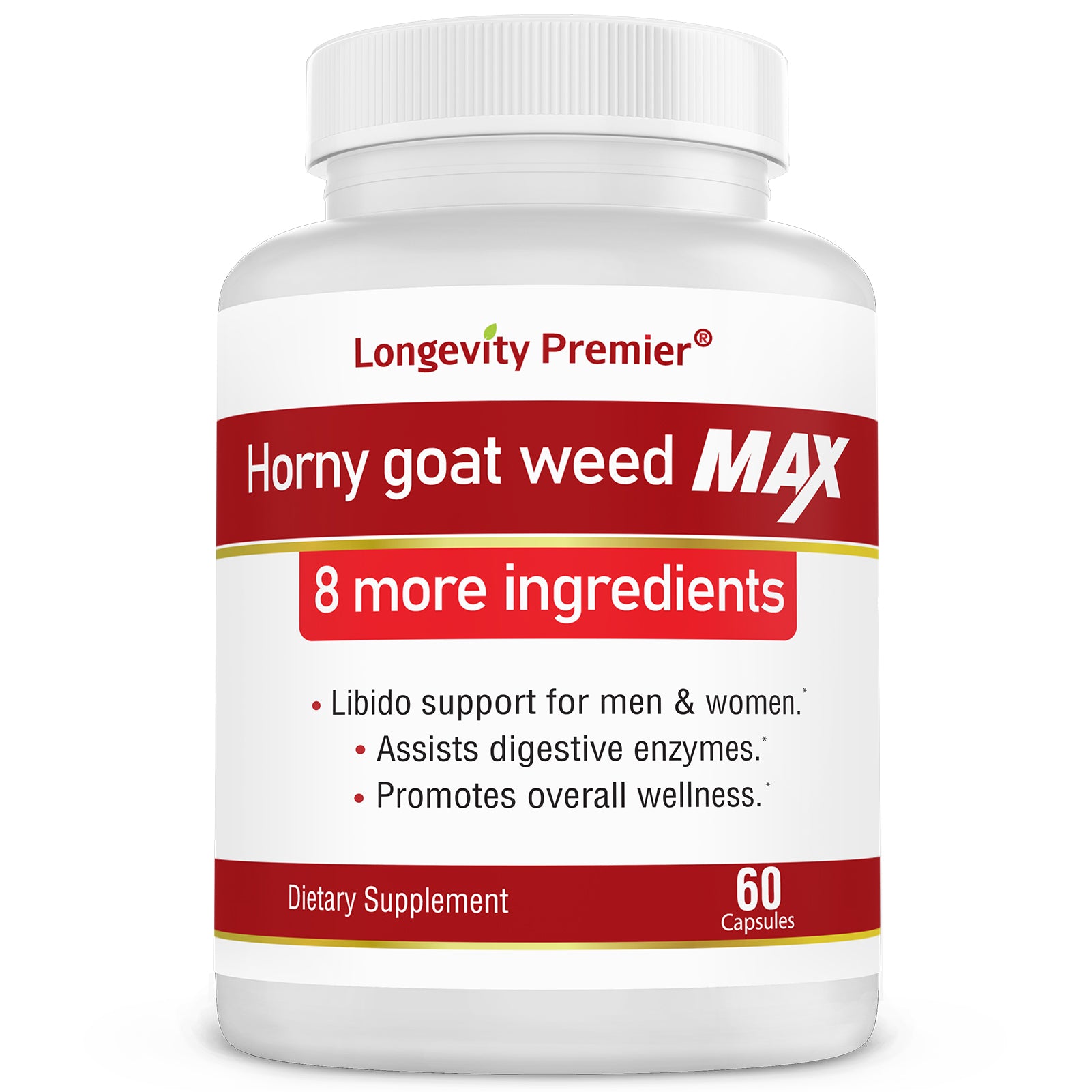 Longevity Horny Goat Weed Extract [Extra Strength] for men and women. With Maca, Tongkat Ali, Saw Palmetto, L-Arginine, Ginseng.