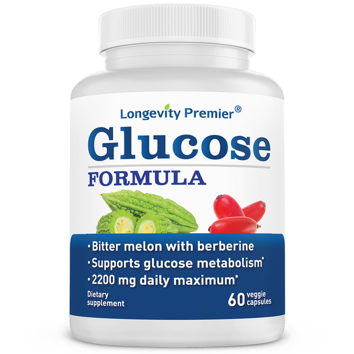 Longevity Glucose Formula with Bitter Melon 600mg and Berberine 500mg for Blood Sugar Support. Best Blood Sugar Formula. (60 vCaps)