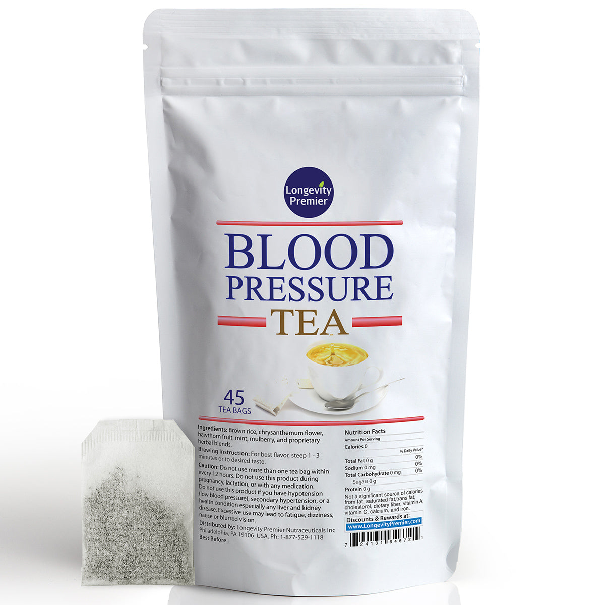 Longevity Blood Pressure Herbal Tea, teabags, 45 count package