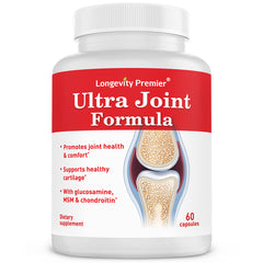Longevity Ultra Joint Formula for relief, support and health. Joint supplement for men and women, with glucosamine chondroitin, turmeric MSM boswellia.