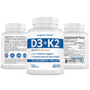 Longevity Vitamin D3+K2 with BioPerine - Transform Your Health Journey with Strong Bones, Robust Immunity, and a Happier You.