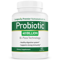 Longevity Daily Probiotics 40 Billion CFUs. BiPass technology. Optimal digestive health and unbeatable immunity today! Best probiotic for digestive balance, intestinal and immune health.